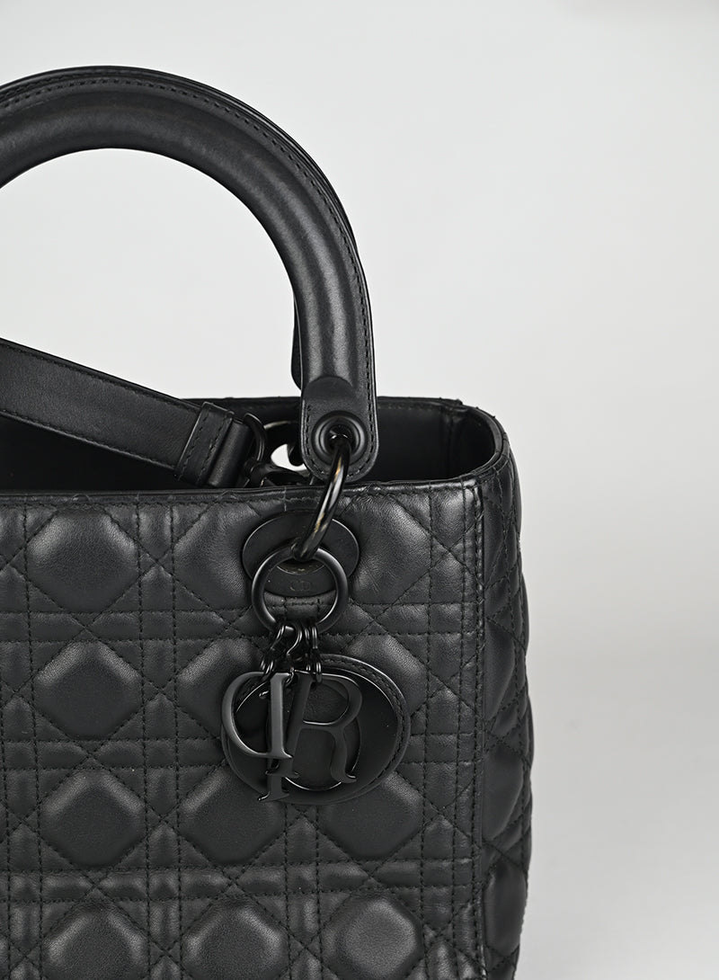 Dior Borsa Lady Dior Media Pelle Nera All Black