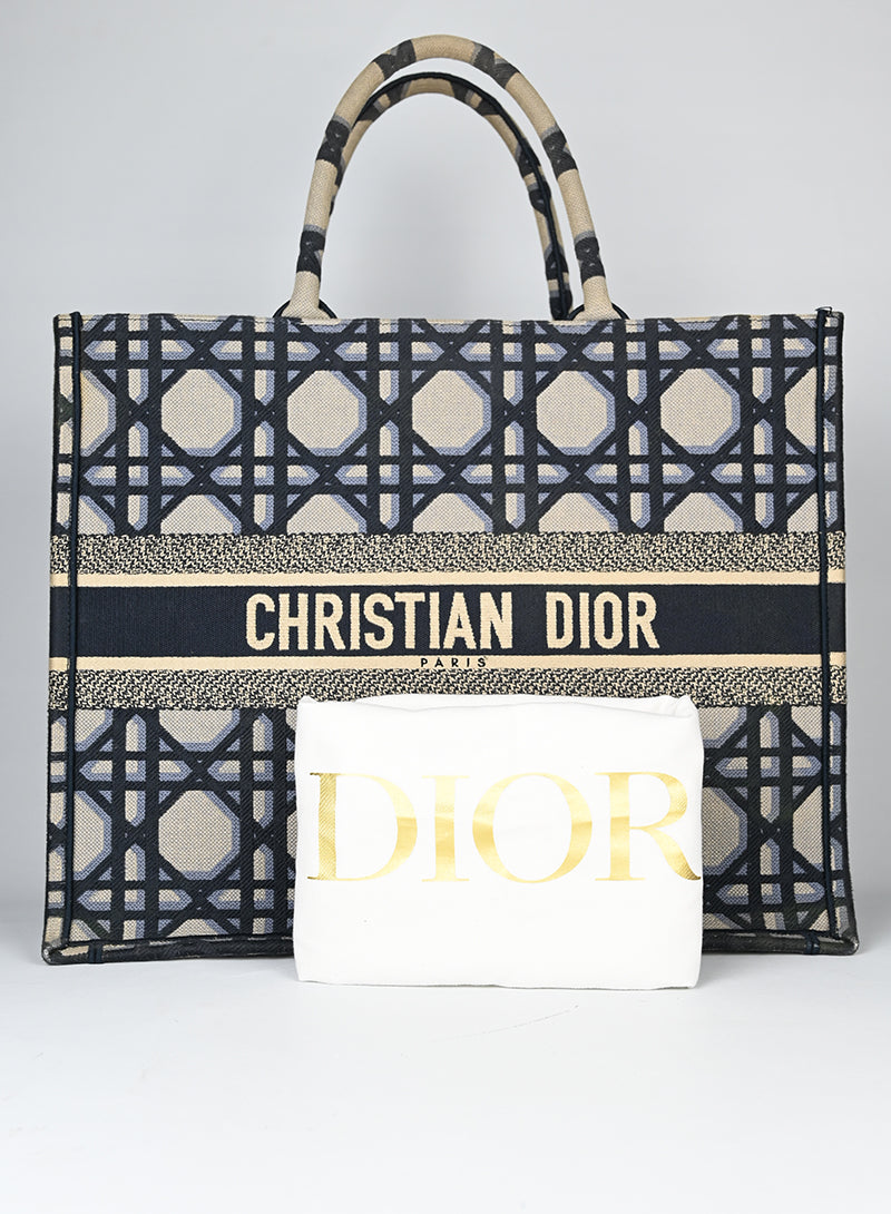 Dior Shopper Book Tote in tessuto beige e blu