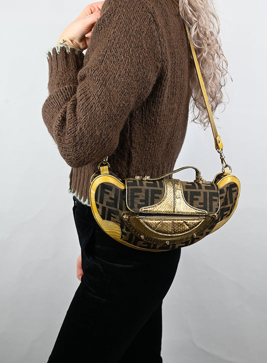 Fendi Borsa Vanity mirror marrone e oro