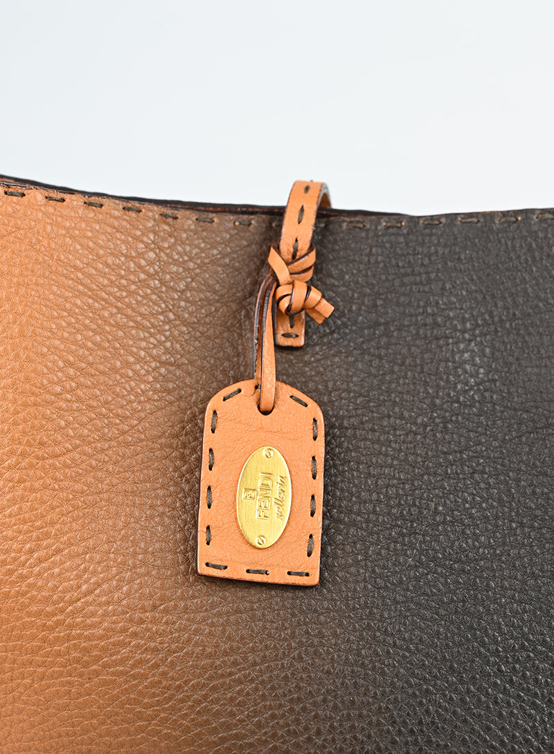 Fendi Selleria Shopper in pelle arancio e marrone - lesleyluxuryvintage