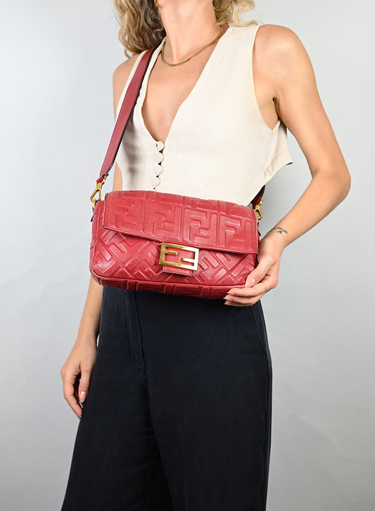 Fendi Borsa Baguette in pelle rossa