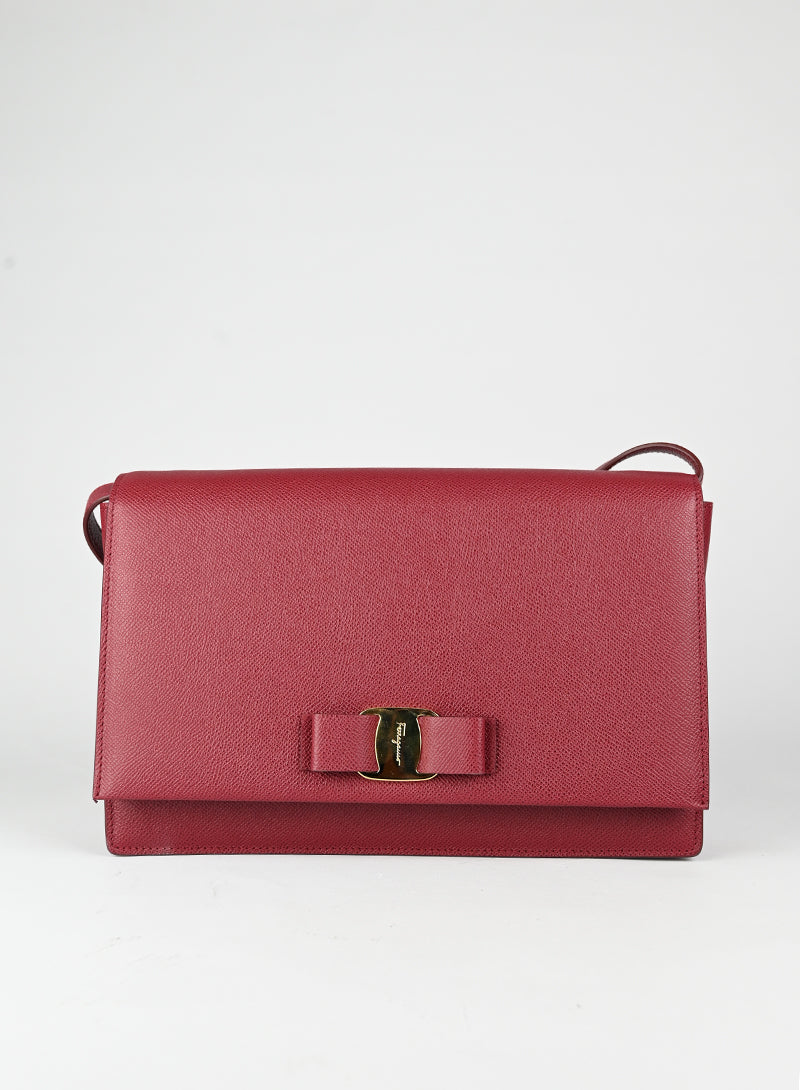 Ferragamo Borsa New Ginny in pelle bordeaux
