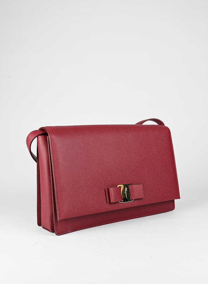 Ferragamo Borsa New Ginny in pelle bordeaux