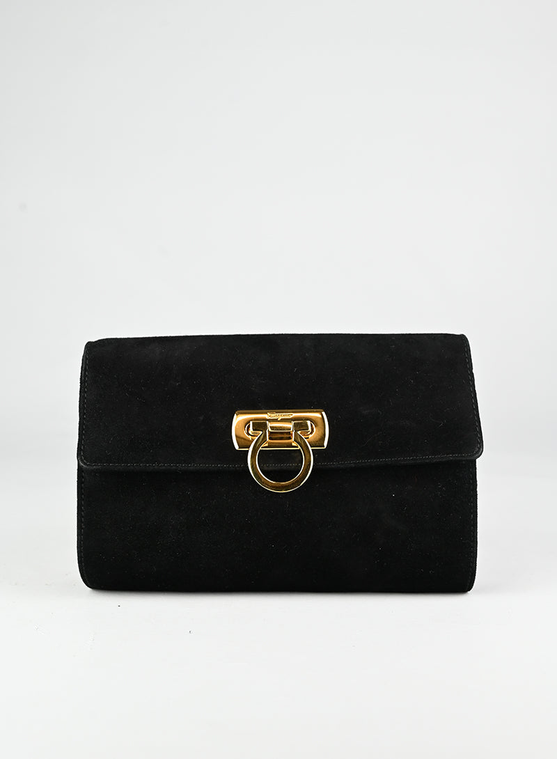 Salvatore Ferragamo Borsa a tracolla in suede nera