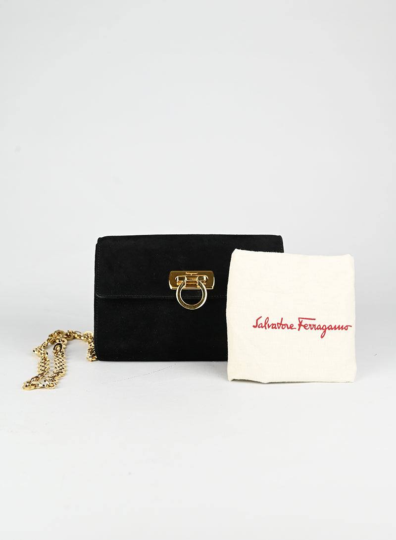 Salvatore Ferragamo Borsa a tracolla in suede nera