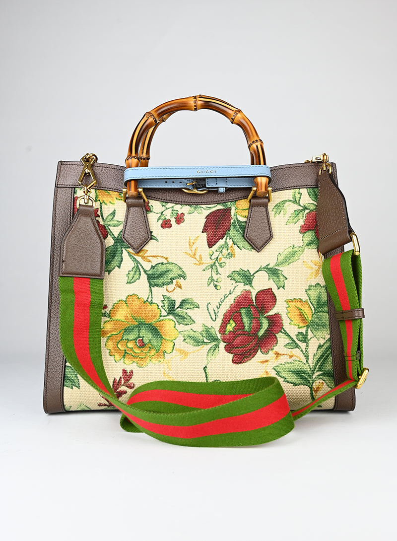 Gucci Borsa tote in canvas a fiori