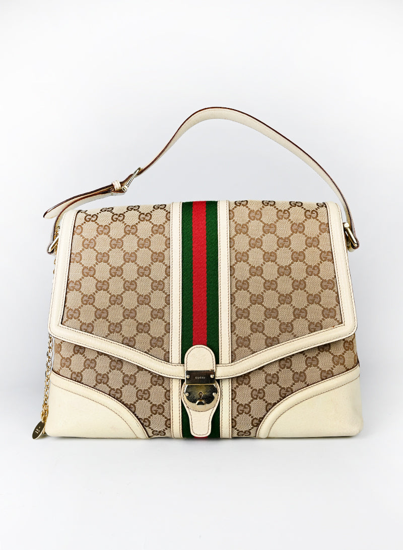 Gucci Borsa in tessuto Monogram e pelle beige