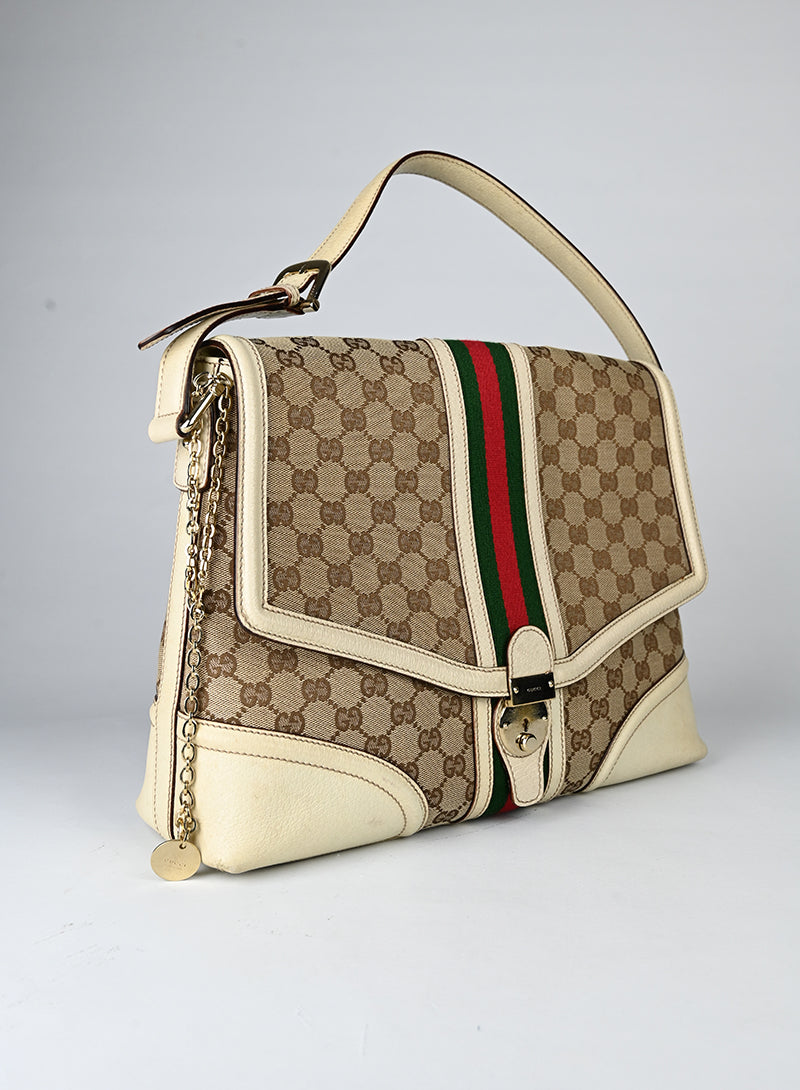 Gucci Borsa in tessuto Monogram e pelle beige