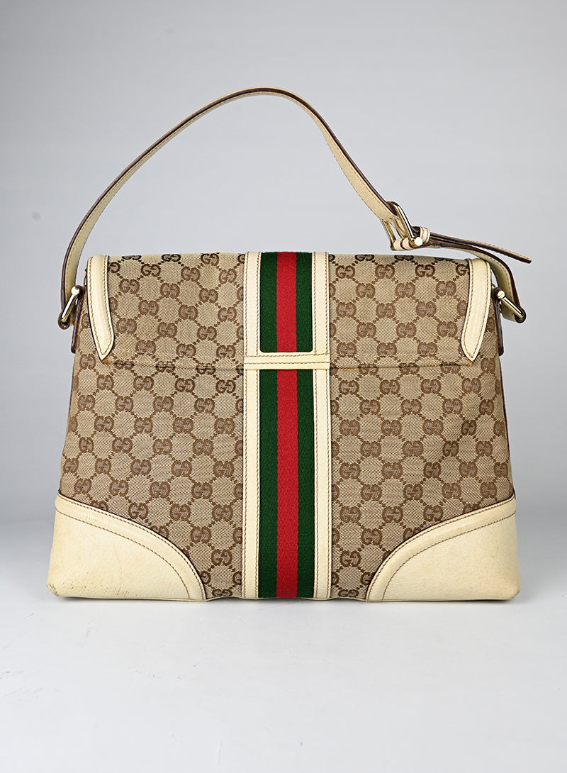 Gucci Borsa in tessuto Monogram e pelle beige