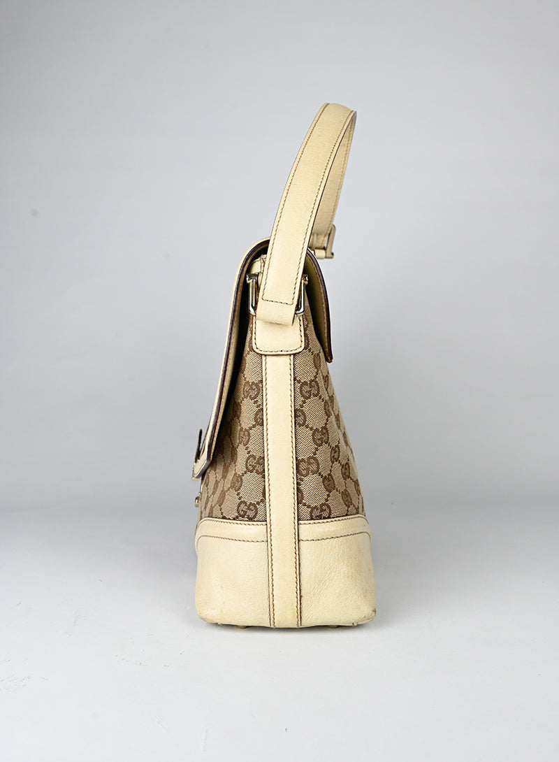 Gucci Borsa in tessuto Monogram e pelle beige