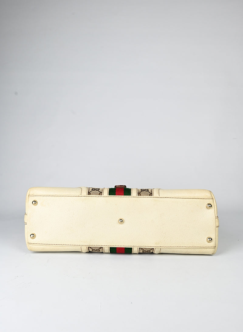 Gucci Borsa in tessuto Monogram e pelle beige