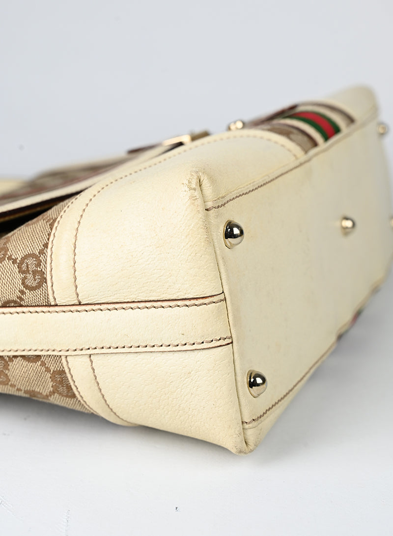 Gucci Borsa in tessuto Monogram e pelle beige