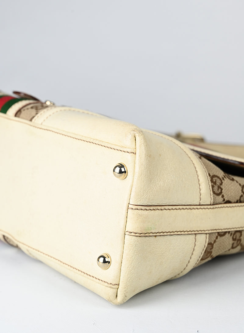 Gucci Borsa in tessuto Monogram e pelle beige