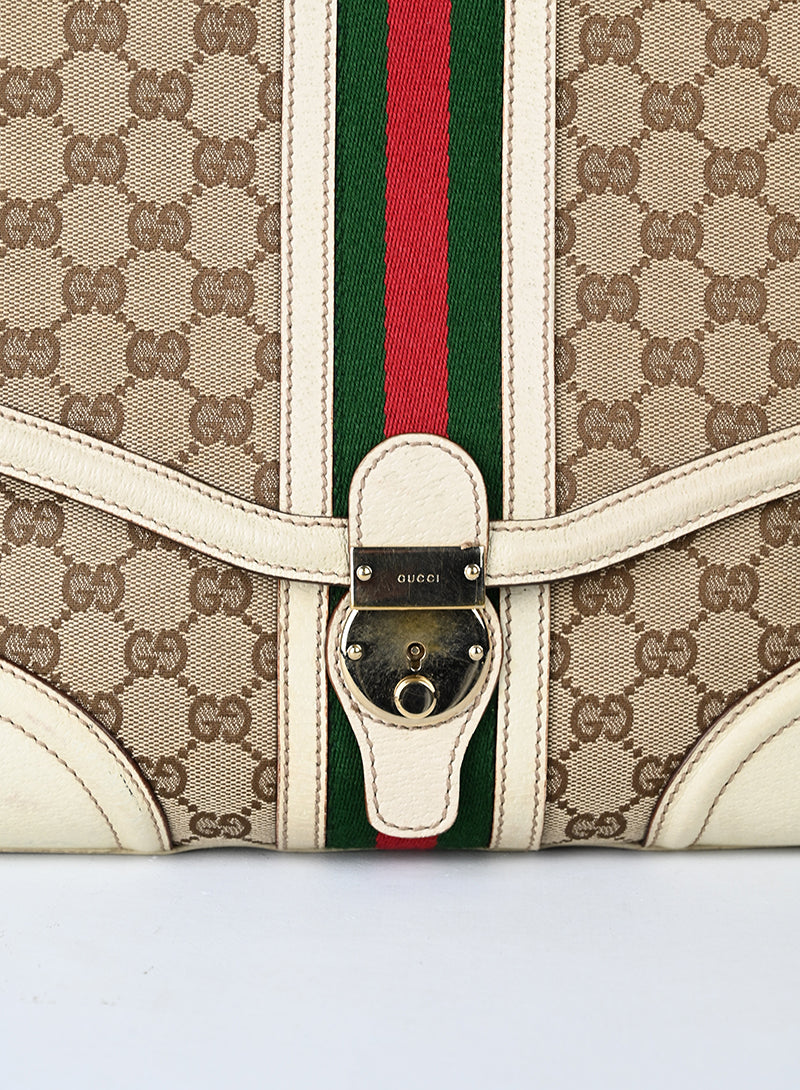 Gucci Borsa in tessuto Monogram e pelle beige