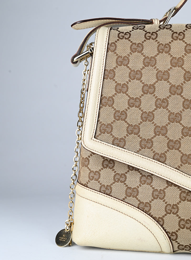 Gucci Borsa in tessuto Monogram e pelle beige