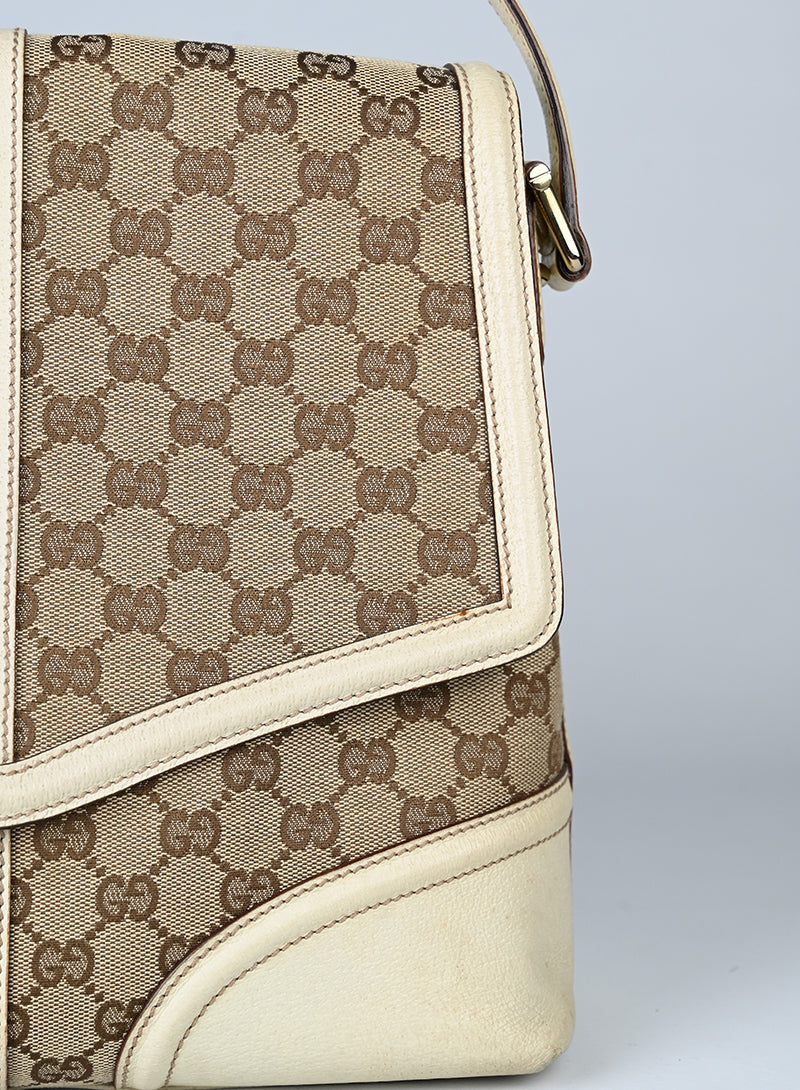 Gucci Borsa in tessuto Monogram e pelle beige