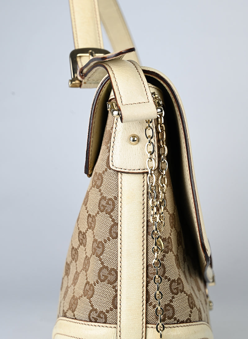 Gucci Borsa in tessuto Monogram e pelle beige