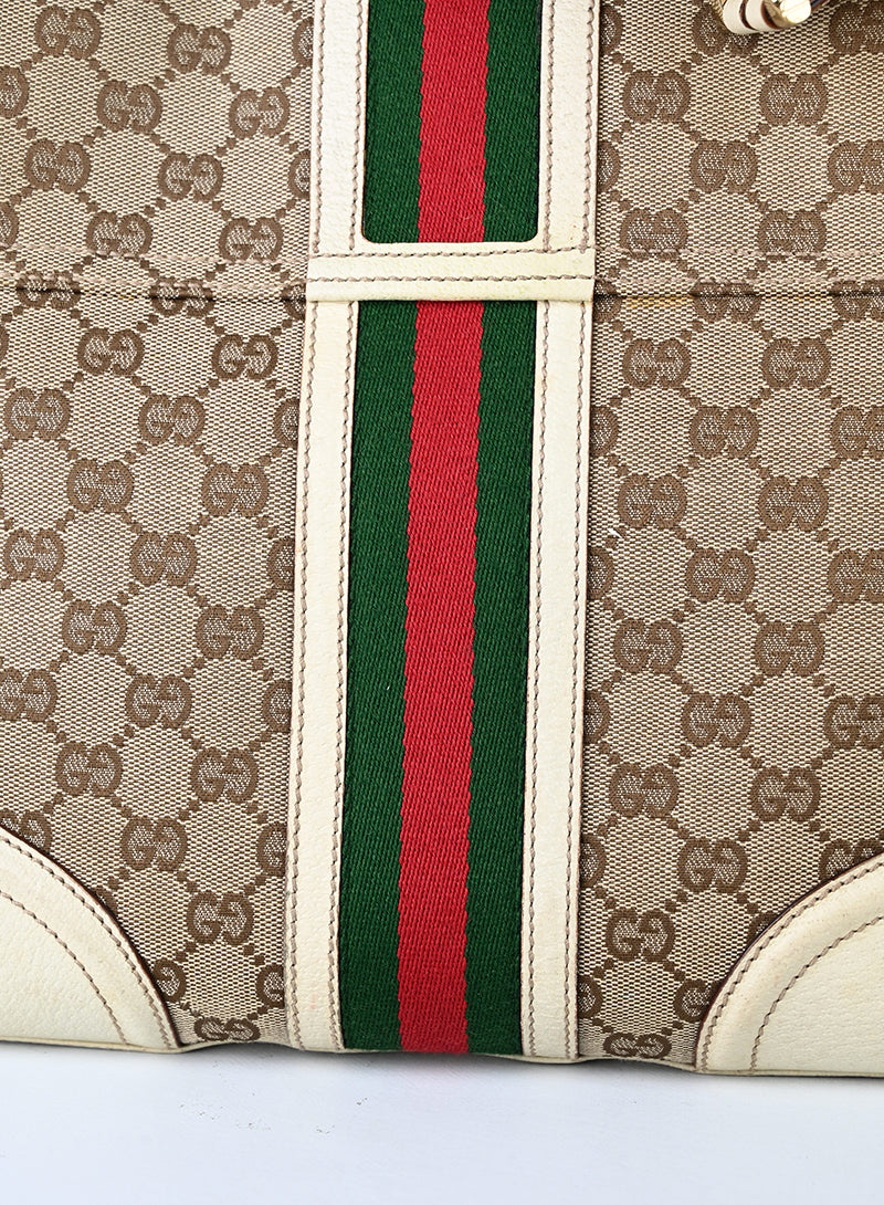 Gucci Borsa in tessuto Monogram e pelle beige