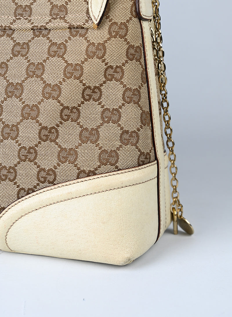 Gucci Borsa in tessuto Monogram e pelle beige