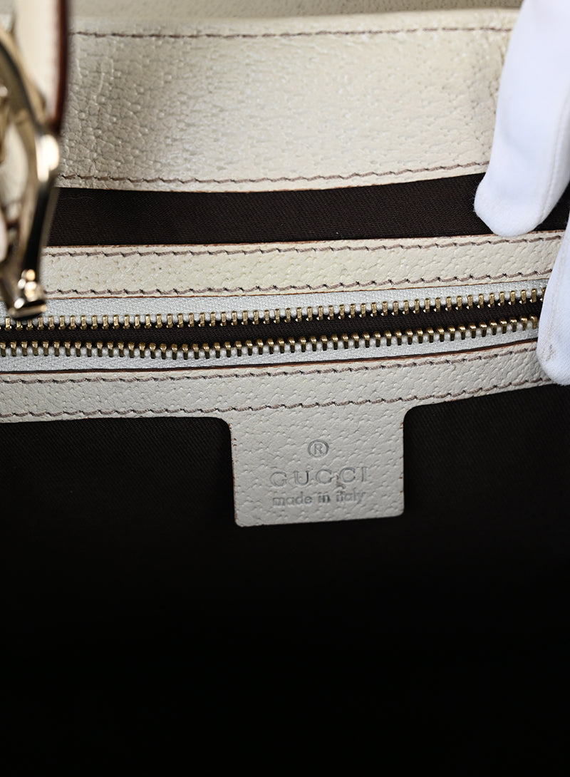 Gucci Borsa in tessuto Monogram e pelle beige