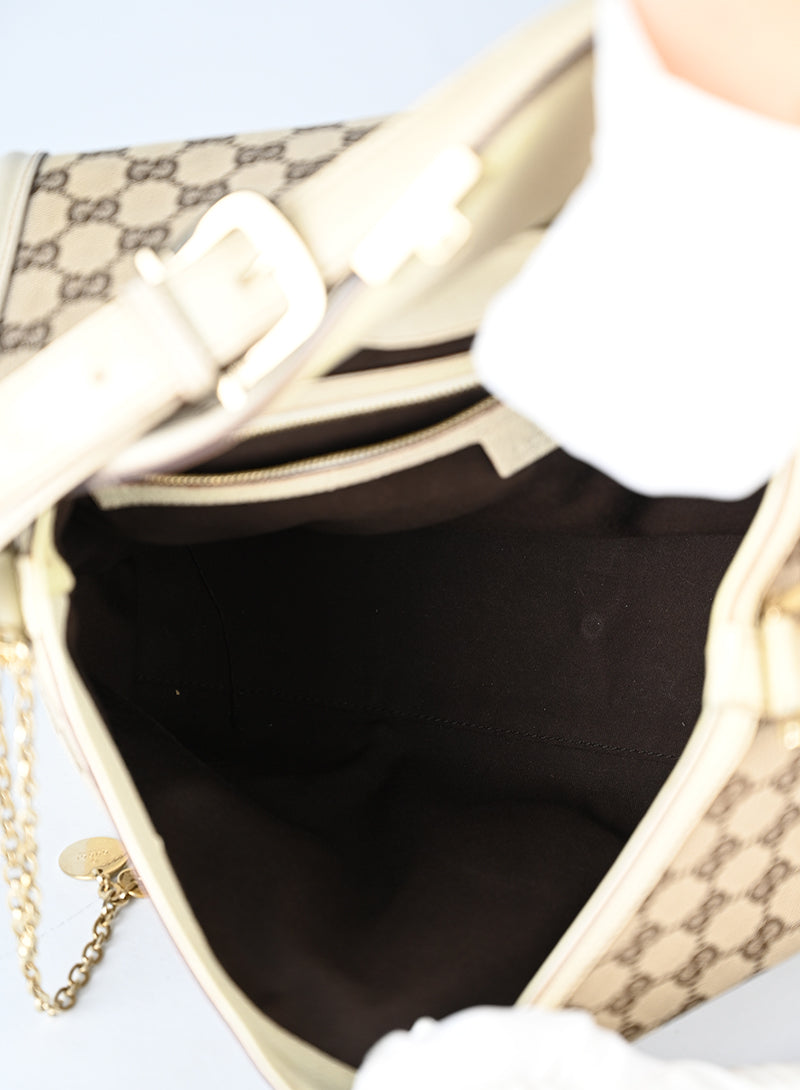 Gucci Borsa in tessuto Monogram e pelle beige