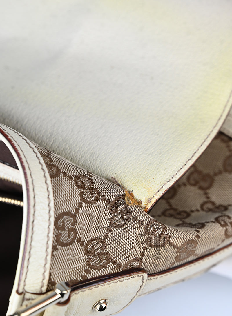 Gucci Borsa in tessuto Monogram e pelle beige