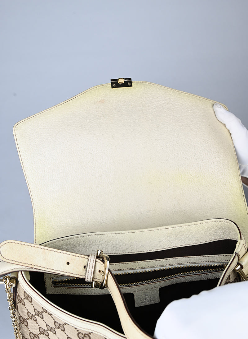 Gucci Borsa in tessuto Monogram e pelle beige