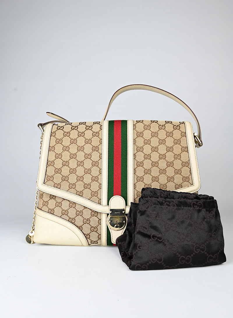 Gucci Borsa in tessuto Monogram e pelle beige