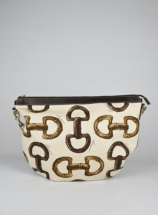 Gucci Borsa Canvas Staffe Bianca e Marrone - lesleyluxuryvintage