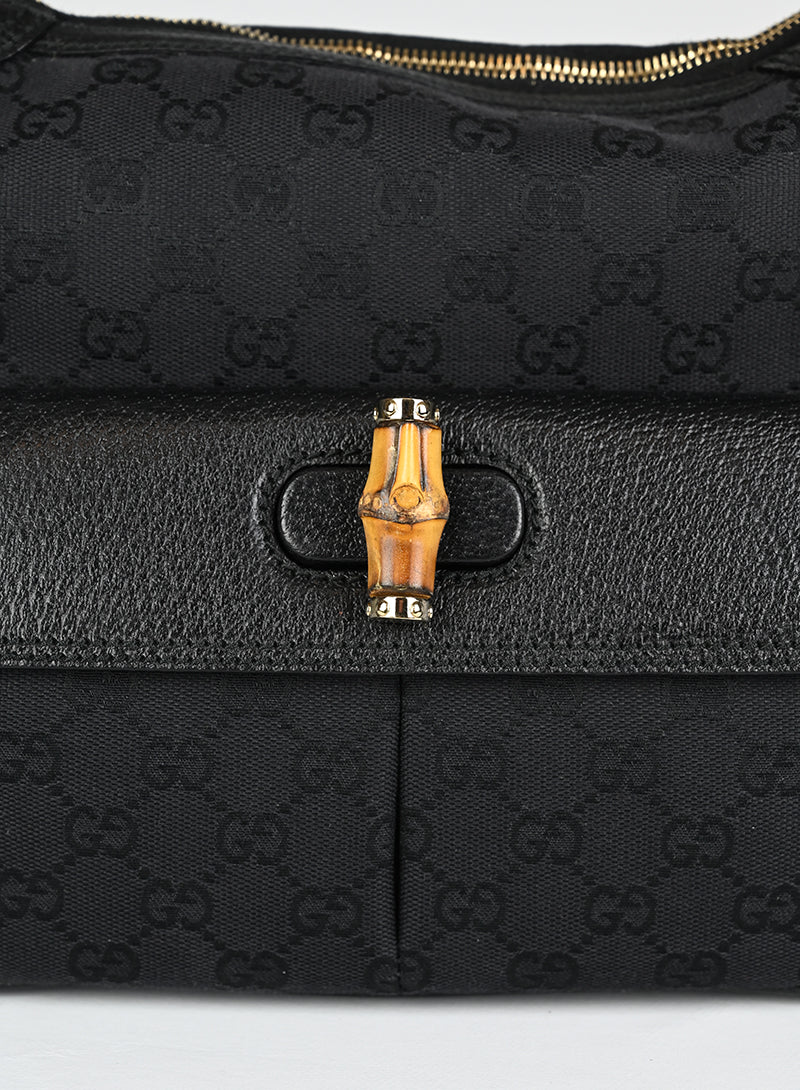 Gucci Borsa Bamboo in tessuto Monogram nero