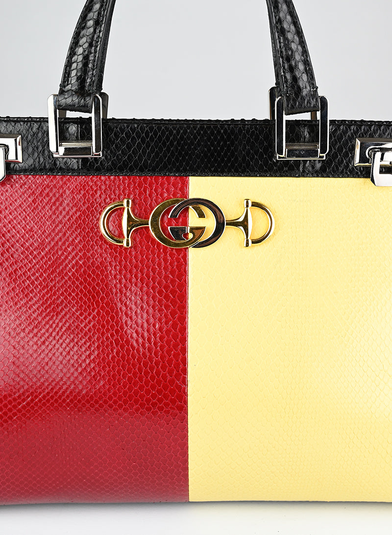 Gucci Borsa in pitone giallo e rosso