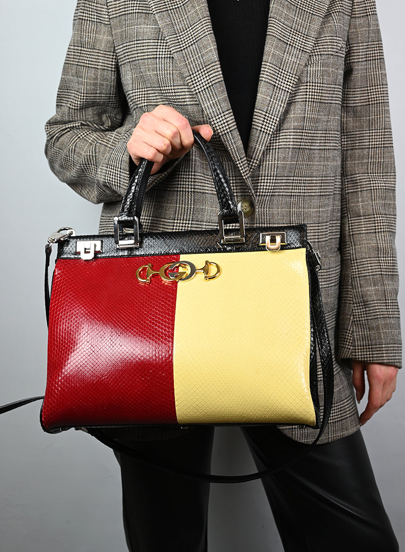 Gucci Borsa in pitone giallo e rosso