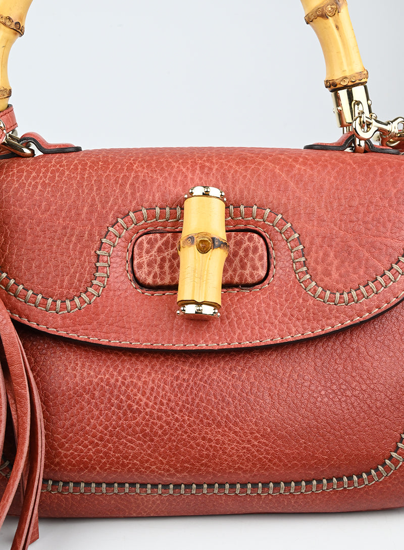 Gucci Borsa Bamboo in pelle rossa