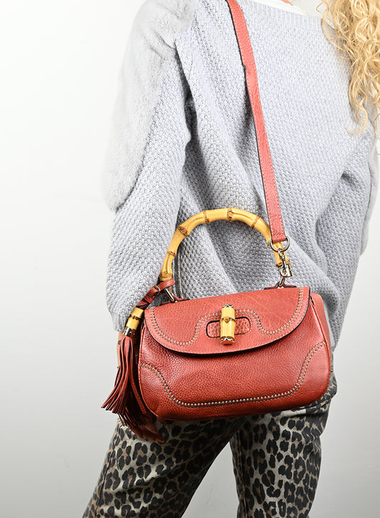 Gucci Borsa Bamboo in pelle rossa