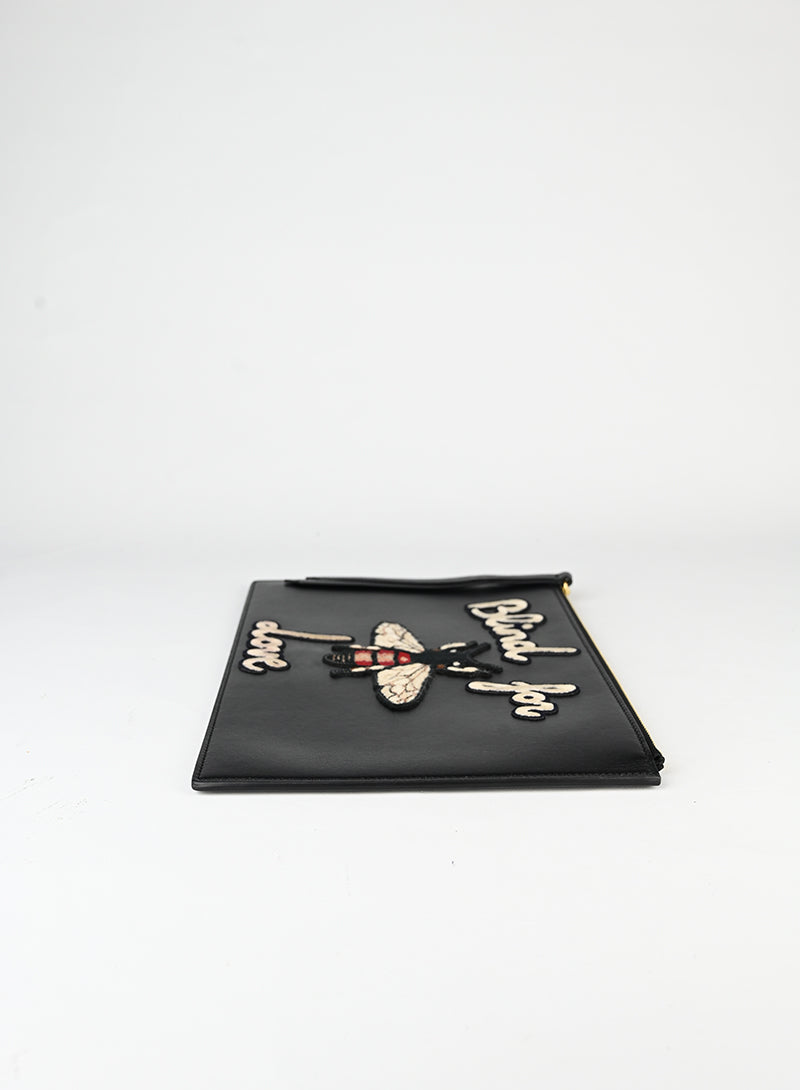 Gucci Pochette con ape in pelle nera