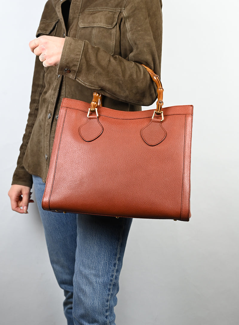 Gucci Shopper Bamboo in pelle ruggine - lesleyluxuryvintage