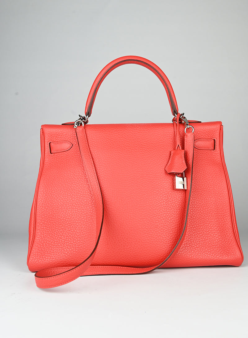 Hermès Borsa Kelly 35 Clemence in pelle rossa