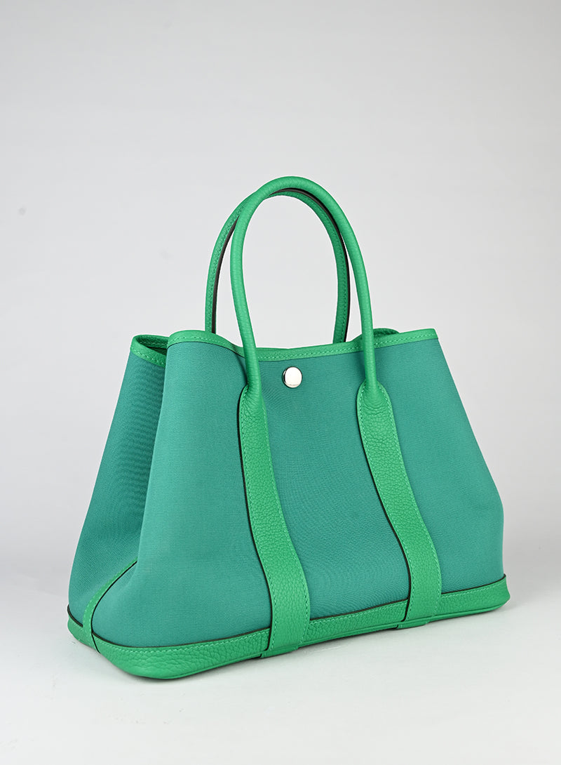 Hermès Borsa Garden Party 29 in canvas verde