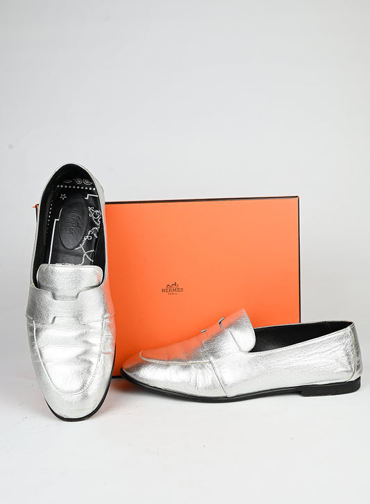 Hermès Mocasssini in pelle argento - N. 39 - lesleyluxuryvintage