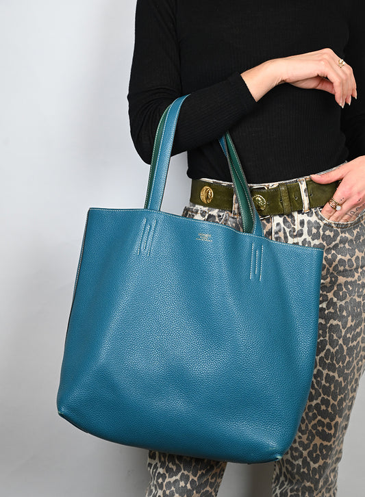 Hermès Borsa Neo Double Sens 35 in pelle turquoise - lesleyluxuryvintage