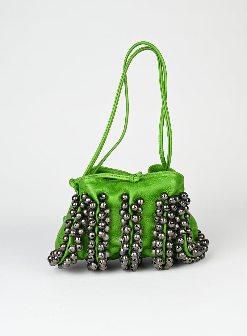 Jamin Puech Borsa in pelle verde con sonagli