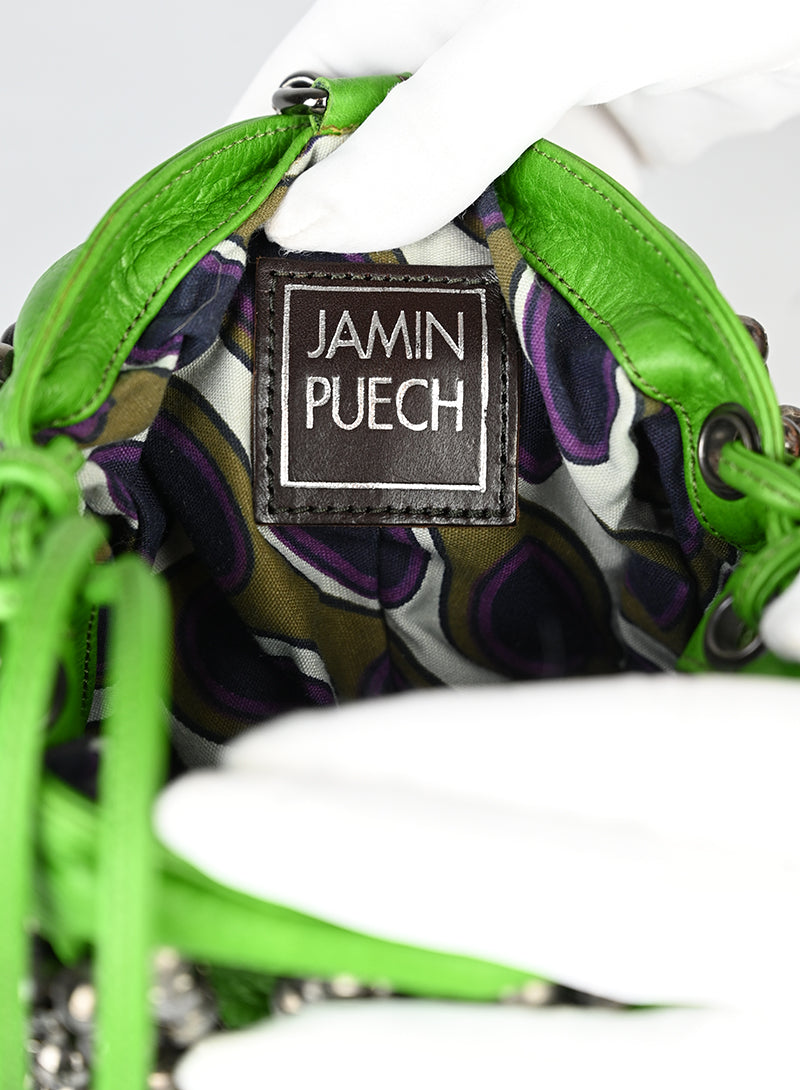 Jamin Puech Borsa in pelle verde con sonagli
