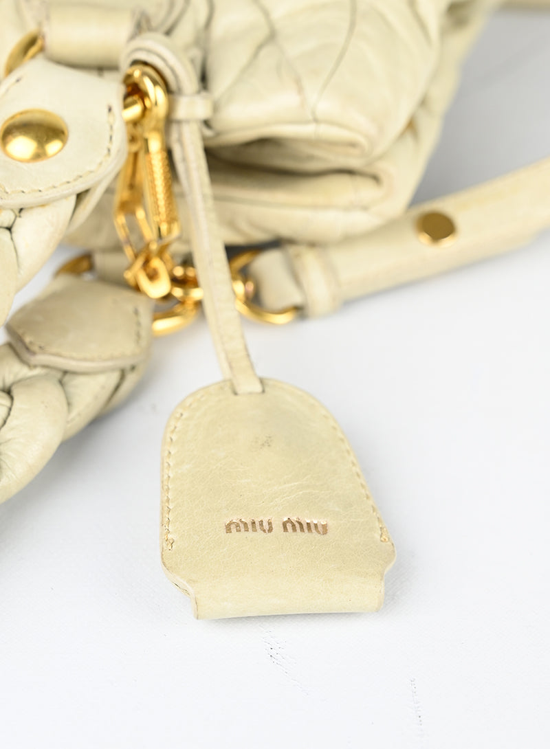 Miu Miu Borsa a spalla in pelle coffer ecrù