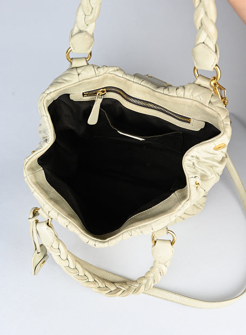 Miu Miu Borsa a spalla in pelle coffer ecrù
