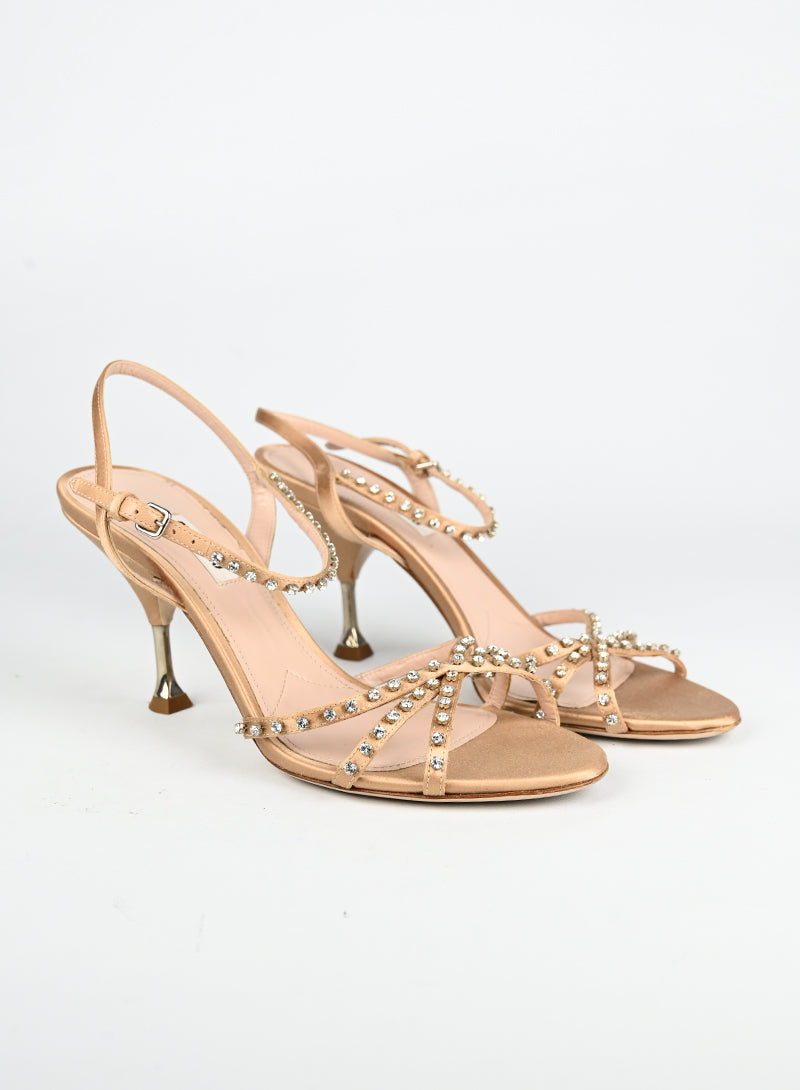 Miu Miu Sandali in raso cipria con strass - N. 39 ½