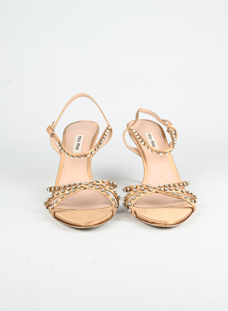 Miu Miu Sandali in raso cipria con strass - N. 39 ½