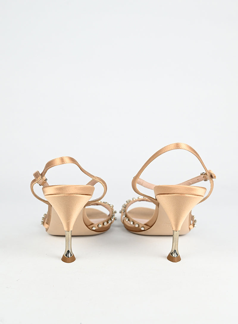 Miu Miu Sandali in raso cipria con strass - N. 39 ½