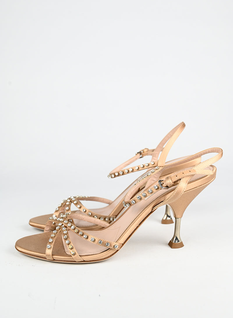 Miu Miu Sandali in raso cipria con strass - N. 39 ½