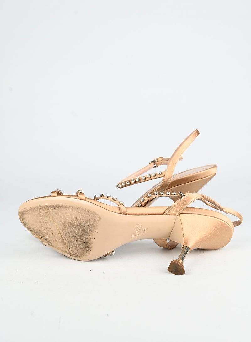 Miu Miu Sandali in raso cipria con strass - N. 39 ½