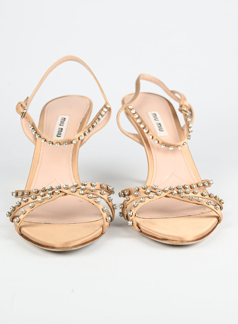 Miu Miu Sandali in raso cipria con strass - N. 39 ½